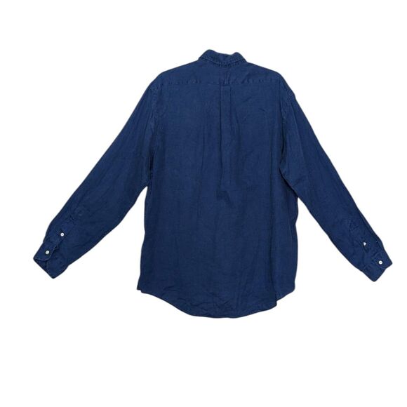 Ralph Lauren Size XL Ocean Wash Linen Blue Shirt Long Sleeves Red Pony Preppy - Picture 2 of 9